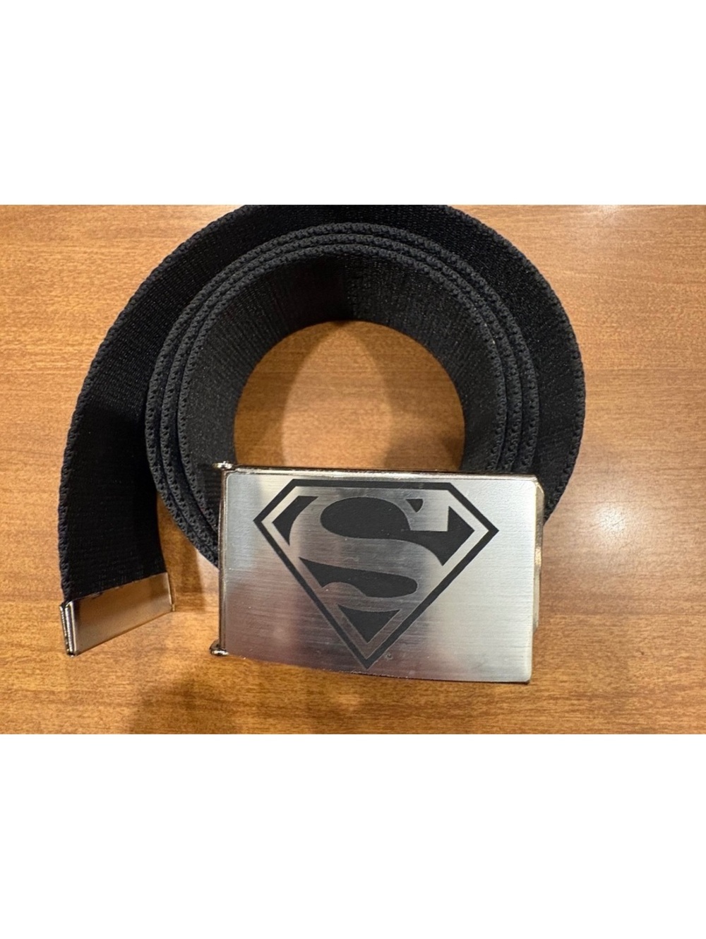 Black Adjustable Superman Logo Fabric Belt with Metal Buckle
